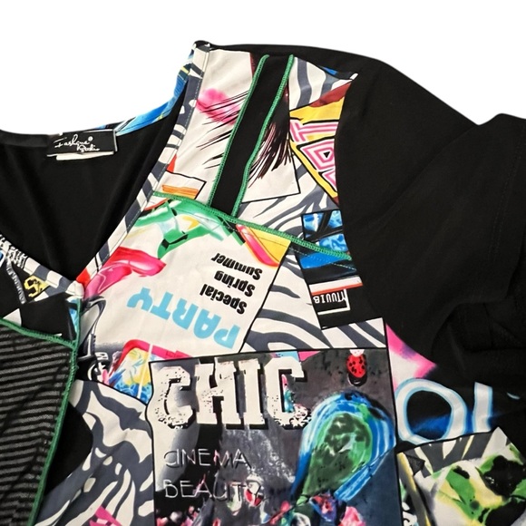 Women’s Tunic Top Art-To-Wear Graffiti Print‎ Vintage Fashion Studio Rave Party - Picture 2 of 14
